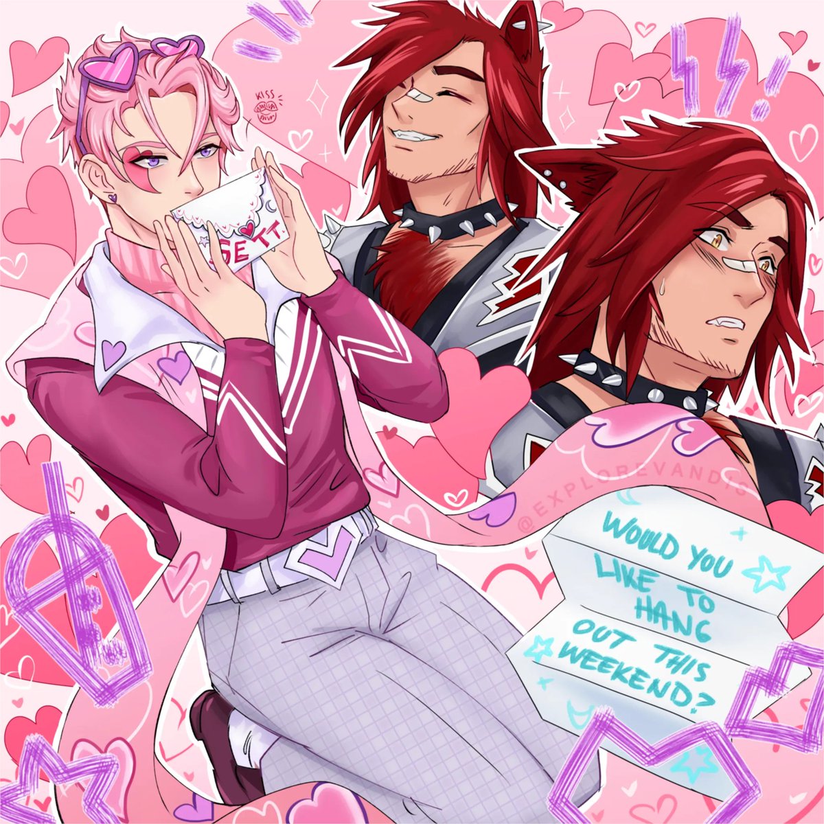 ExploreVandis's tweet photo. #settphel 
sealed with a 💋 

(Aphelios had to write his note three times due to unfortunate circumstances rofl) #aphelios #sett #LeagueOfLegendsFanArt https://t.co/9AYu2HMzey