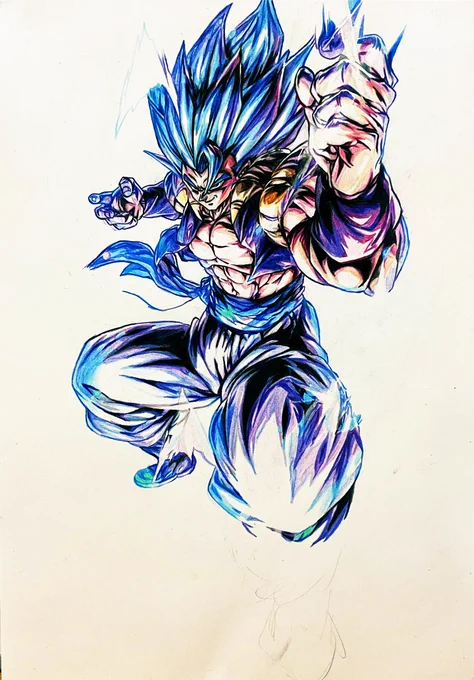 今日も少しです#ドラゴンボール超#レジェンズ#ゴジータブルーUL#色鉛筆#模写 