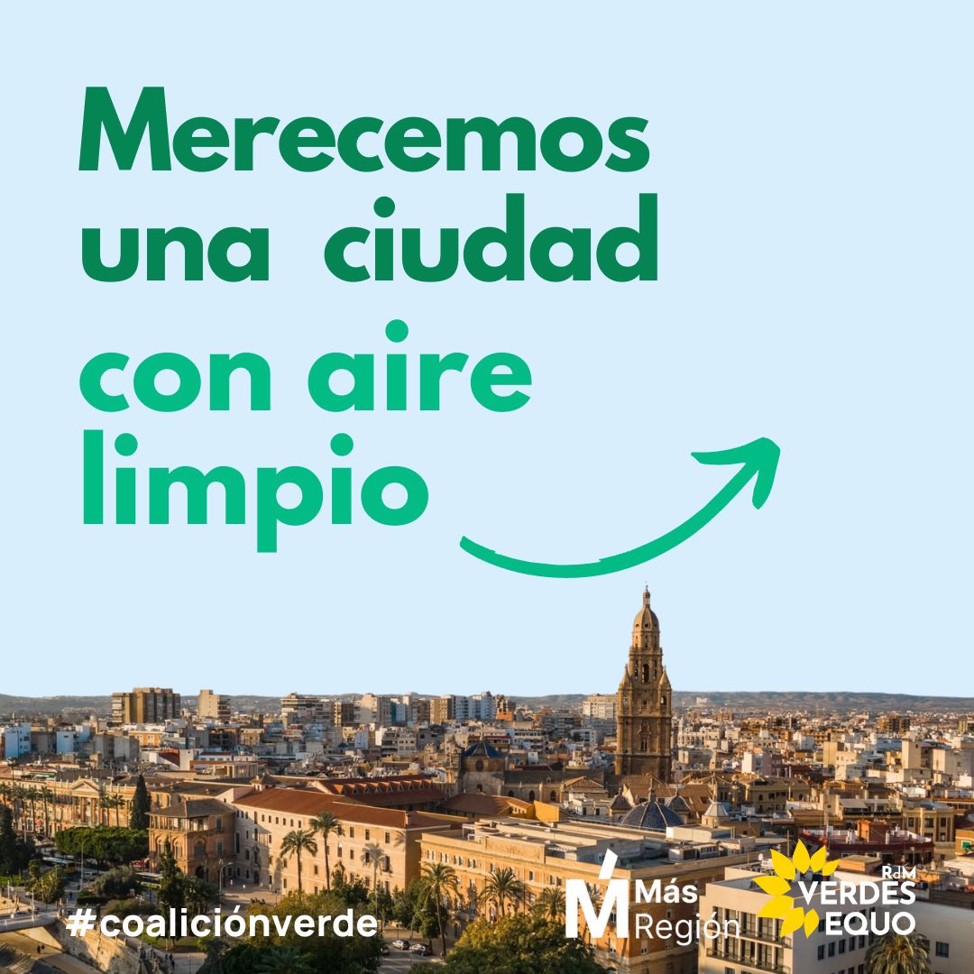 Porque merecemos una #Murcia con #airelimpio, donde no suframos cada dos por tres episodios de contaminación atmosférica 
#MurciaVerde #CoaliciónVerde #RegiónVerde #MurciaMereceMás