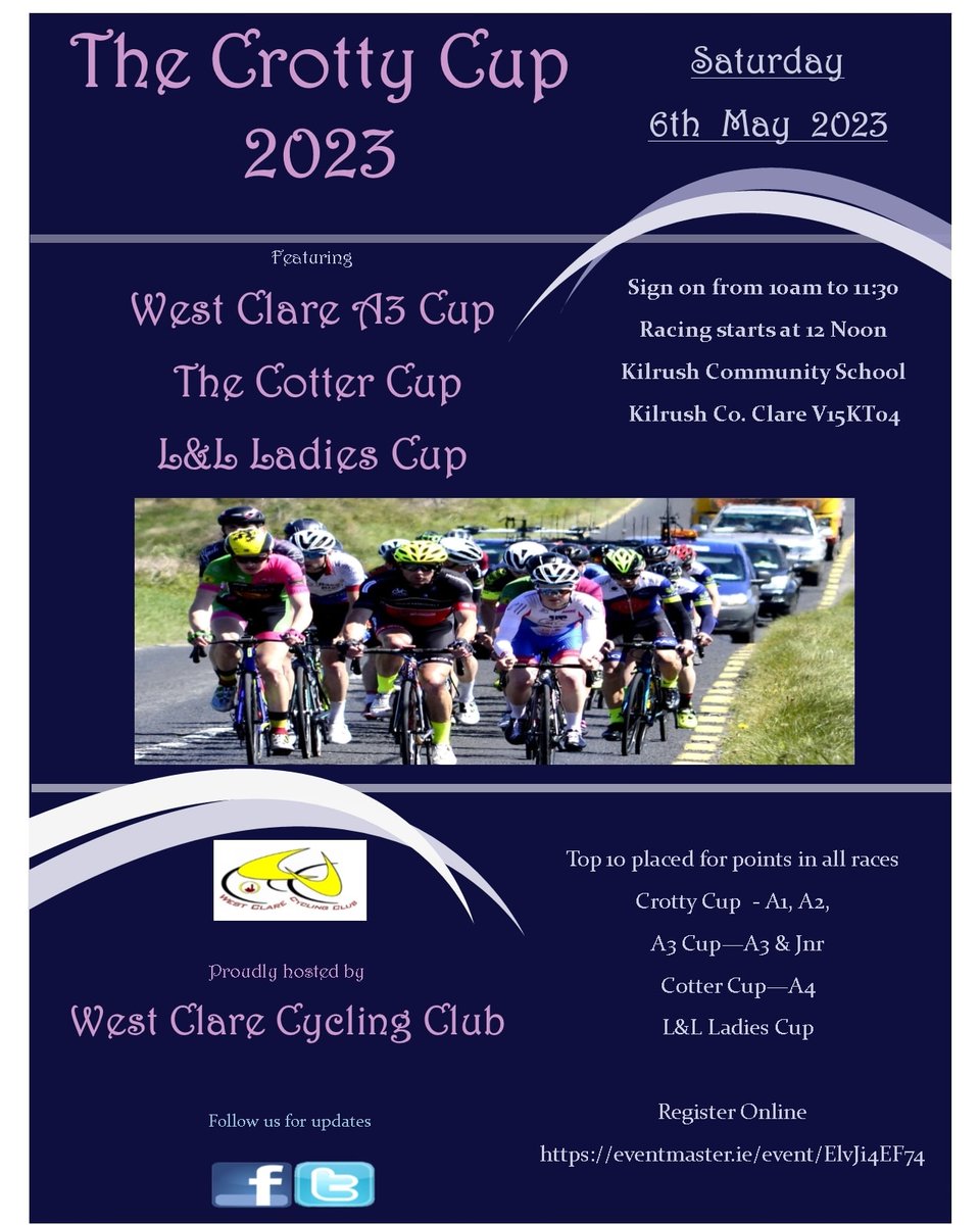 Registration is now open for this year's Race and we are delighted to include a ladies only race, Sign up early ladies and spread the word 🚴🚴‍♂️🚴‍♀️
eventmaster.ie/event/YvnEurOF…