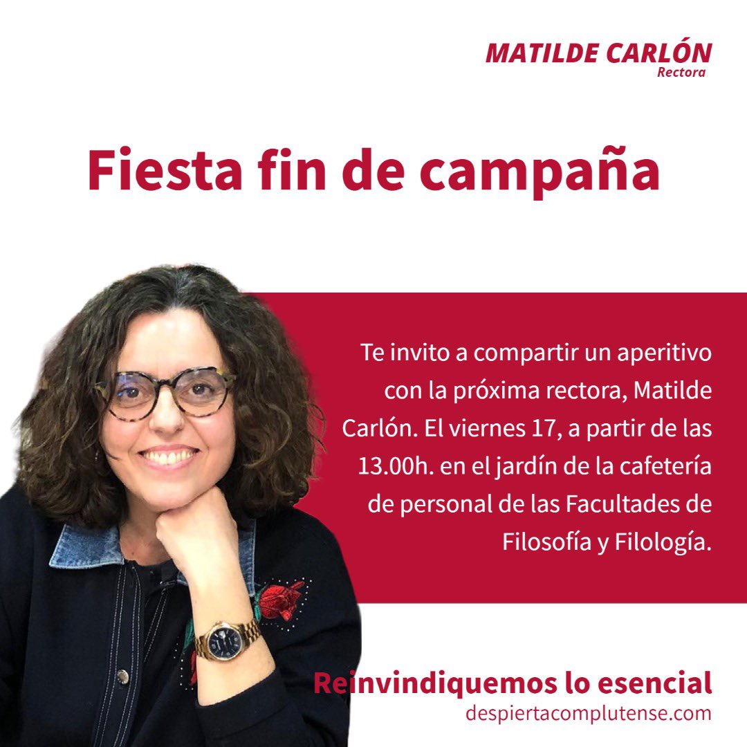 ¡Nos vemos a las 13:00h! 

#DespiertaComplutense #MatildeCarlónRectora