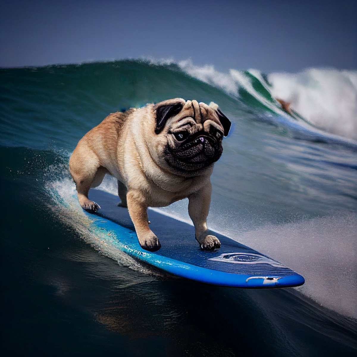 #LunaSkyFreeFriday is happening again folks. This time I'm giving away my first Mid Journey creations. The topic? Surfing 🤙🏄‍♀️🤙🏄🤙🏄‍♂️🤙

Surfpug no. 1

lunasky.com/assets/binance…