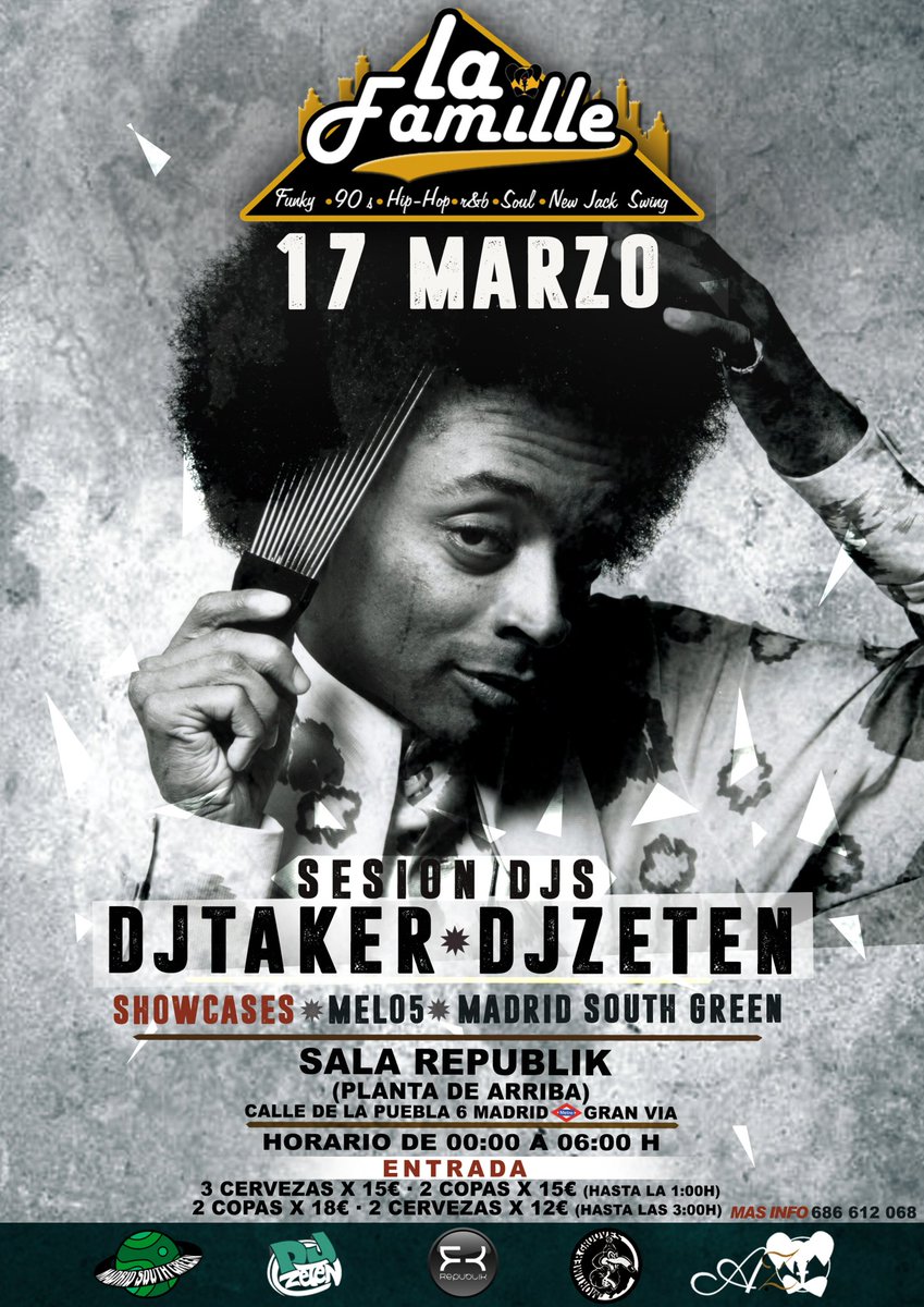 DaniZeten's tweet photo. HOY Viernes FIESTA #RAP #RnB #Funky #Newjackswing en SALA REPUBLIK (Planta arriba), Metro Gran Via Madrid. De 00 a 06 hrs
#DjZeten #DjTaker y #Showcases
#Madrid #Noche #Fiesta #Party #HipHop #Club #Night #Beer #Djs #Session #Spain #Centro #Music #Live #LaFamille https://t.co/URjOL4QhUW