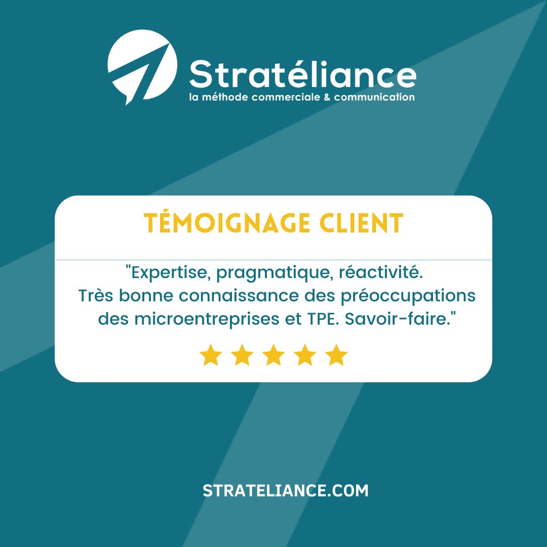 [Avis client ⭐️ ]

Merci pour votre retour.

📣Chez Stratéliance, nous accompagnons les #microentreprises et #TPE 

 lus d'avis :  👉 lnkd.in/edUvxkid

#avis #business #coaching #formation #conseil #stratégie #croissance #performance #digital #marketing #communication
