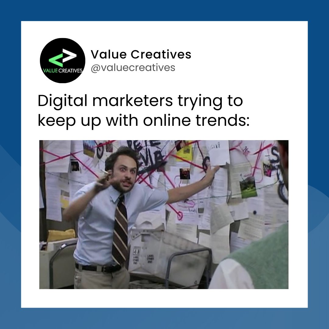 value_creatives's tweet photo. We know it's difficult, but we absolutely love the challenge! 

We are always on the lookout for the next big trend to keep your brand at the top of its marketing game!

#ValueCreatives #DigitalMarketingAgency #Memes #FunnyMemes #DigitalMarketers #DigitalMarketingProfessionals https://t.co/ACjgCzgtwr