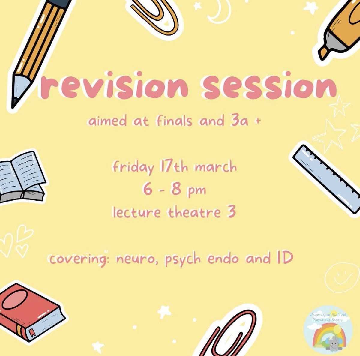 Paediatric Finals Session 2 Tonight in MLT3 at 6-8pm. Hope to see some of you there!