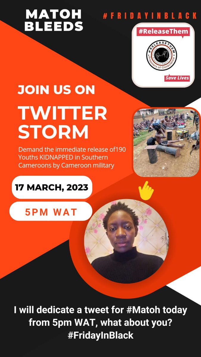 ReleaseThemC's tweet photo. #ArbitraryArrest
#FridayInBlack
#Matoh + 4 villages in kumba- #Cameroon are emptied into the prisons. No investigations were carried out. An administrative order from the SDO & 190 youths+ elderly persons are held in horrible prison conditions
#ReleaseThem @StateDept @UN_HRC https://t.co/gBJ0n3Up2r