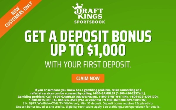 Get the latest DraftKings Sportsbook Promo Code for 2023. Huge $1,000 matched deposit bonus. Exclusive bonus code &amp; sportsbook review.