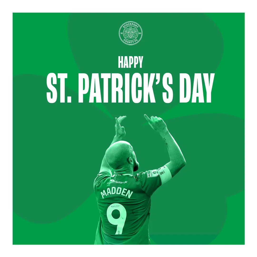 ☘️ Wishing a very happy St. Patrick's Day to all the County fans celebrating it around the world! 🎉 From Paddy Madden, Neill Byrne and the rest of the team, we hope you all have a great day! #StockportCounty