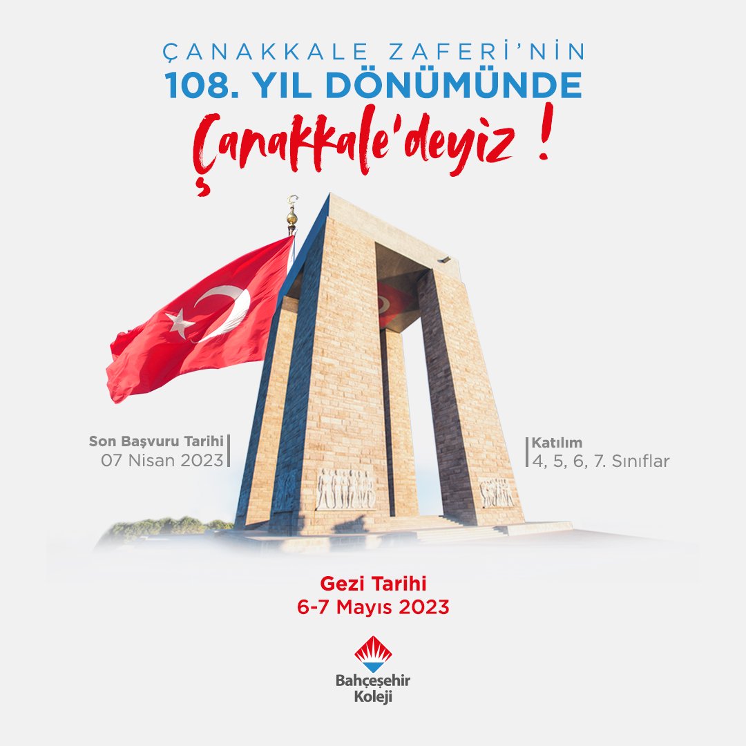 bahcesehir_k12's tweet photo. Destanın 108. yıl dönümünde işgale geçit vermeyen topraklarda; Çanakkale’deyiz!

🗓️6-7 Mayıs
👥4, 5, 6, 7. Sınıflar https://t.co/gewaOjr5BG
