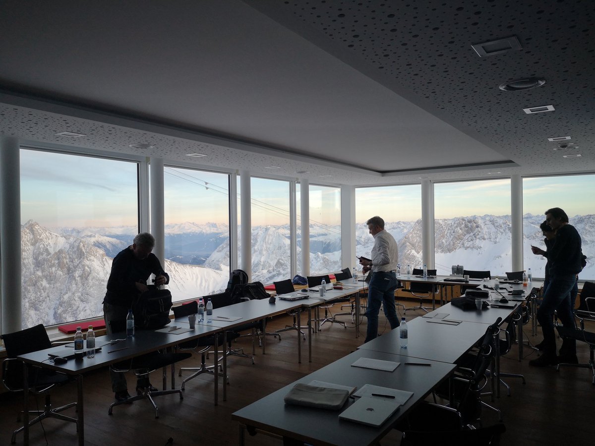 SebastianBley1's tweet photo. To be a bit closer to the #Aeolus satellite, the Aeolus DISC Team met for a working meeting at #Schneefernerhaus on the #Zugspitze to discuss about the present and to prepare for the future of the mission. @esa_aeolus https://t.co/tmFGQ14Y8L
