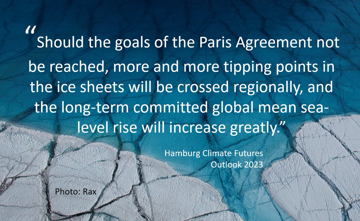 Scientists from MPI Hamburg  have warned that polar ice sheet melt is "on the verge of tipping". 
Their stern warning is published in The Hamburg Climate Futures Outlook 2023, from the Cluster of Excellence “Climate, Climatic Change, and Society”. 1/2