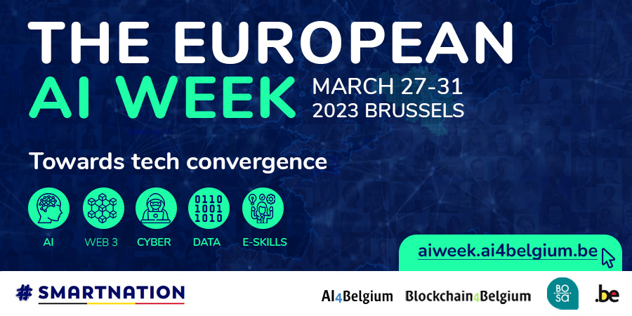 📣 Ontdek de nieuwste trends en best practices tijdens de European AI Week van 27 t.e.m. 31/03. Doe mee aan onze inspirerende lezingen en workshops en verrijk je kennis! 

👉 Schrijf je vandaag nog in: aiweek.ai4belgium.be/nl/#/

#EUAIWEEK23 #SmartNation #AI