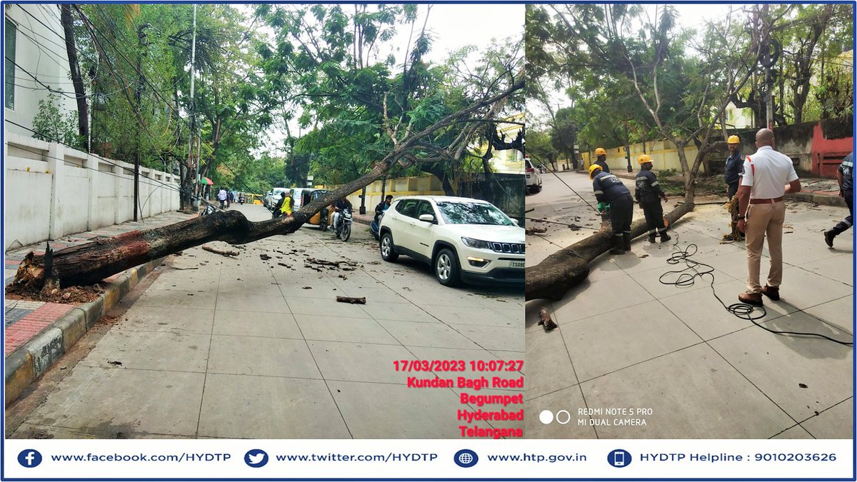 #HYDTPinfo 
Today, Panjagutta Tr. Police along with the #DRF team removed fallen tree branches at Kundanbagh lane and clear the traffic obstruction.
<a href="/AddlCPTrfHyd/">P. VISWA PRASAD, IPS</a>