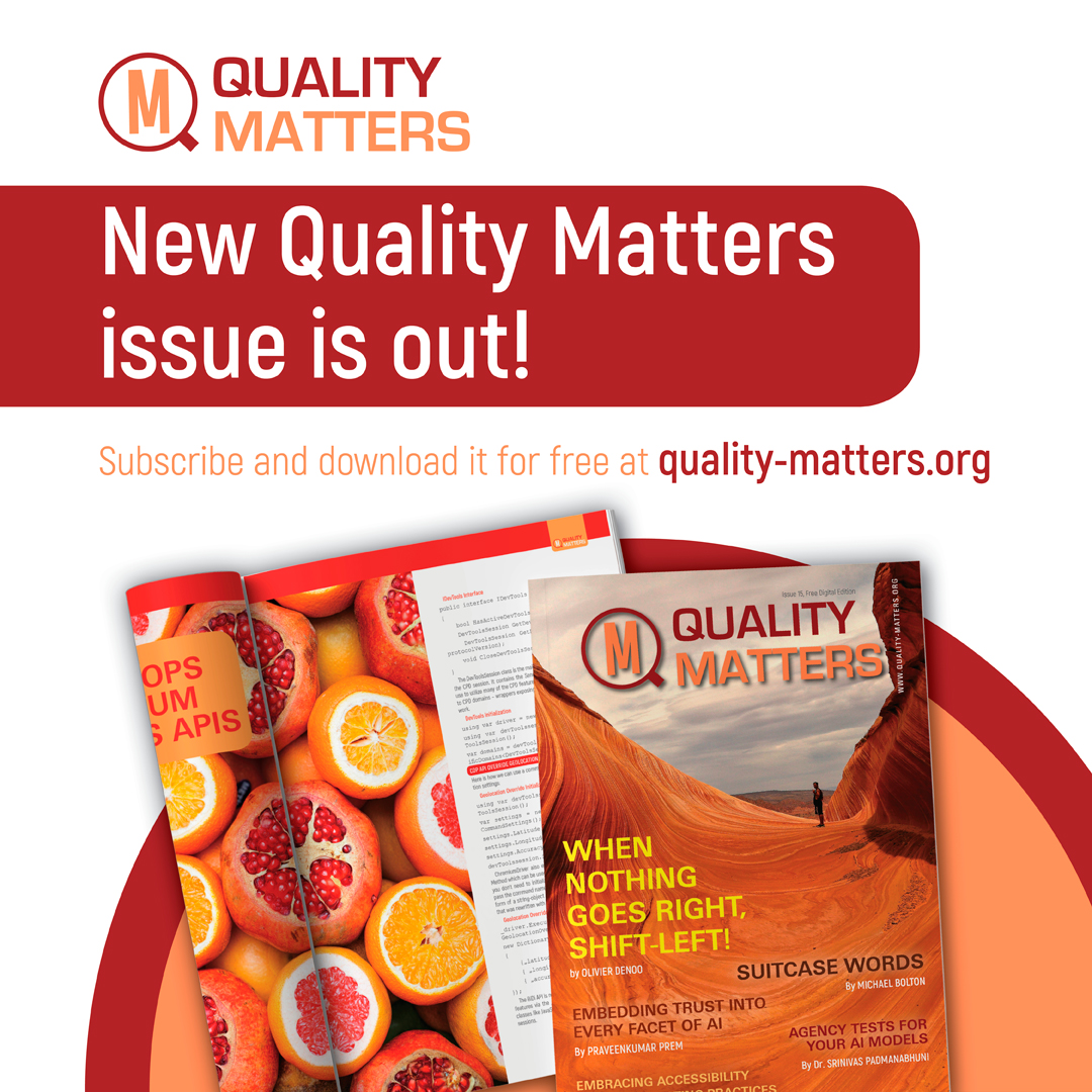 Spring is at our door, bringing us new energy and inspiration, especially in the form of the new issue of Quality Matters magazine! Issue 15 is now out, with a great range of articles from various authors.  
Read it now after a free registration at: quality-matters.org/index.php?page…