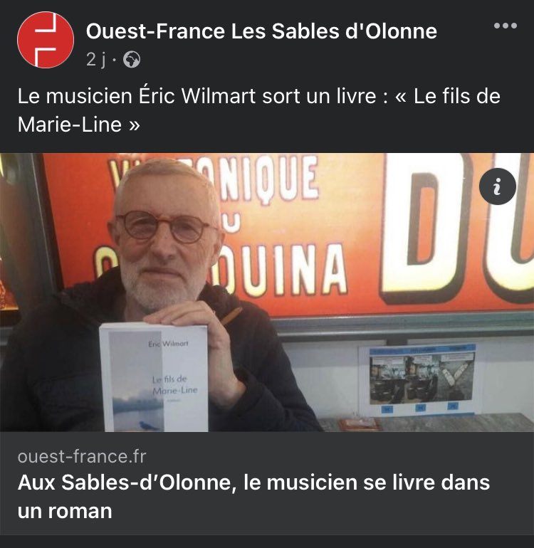 EditionsMilot's tweet photo. Bien qu’il ait un socle autobiographique, le roman « Le fils de Marie-Line », écrit par Éric Wilmart, figure musicale bien connue aux Sables-d’Olonne (Vendée) s’attache à être surtout un travail sur la forme. Laquelle, inattendue, parvient à rendre le sujet encore plus fort. https://t.co/ayX4XI1QSq