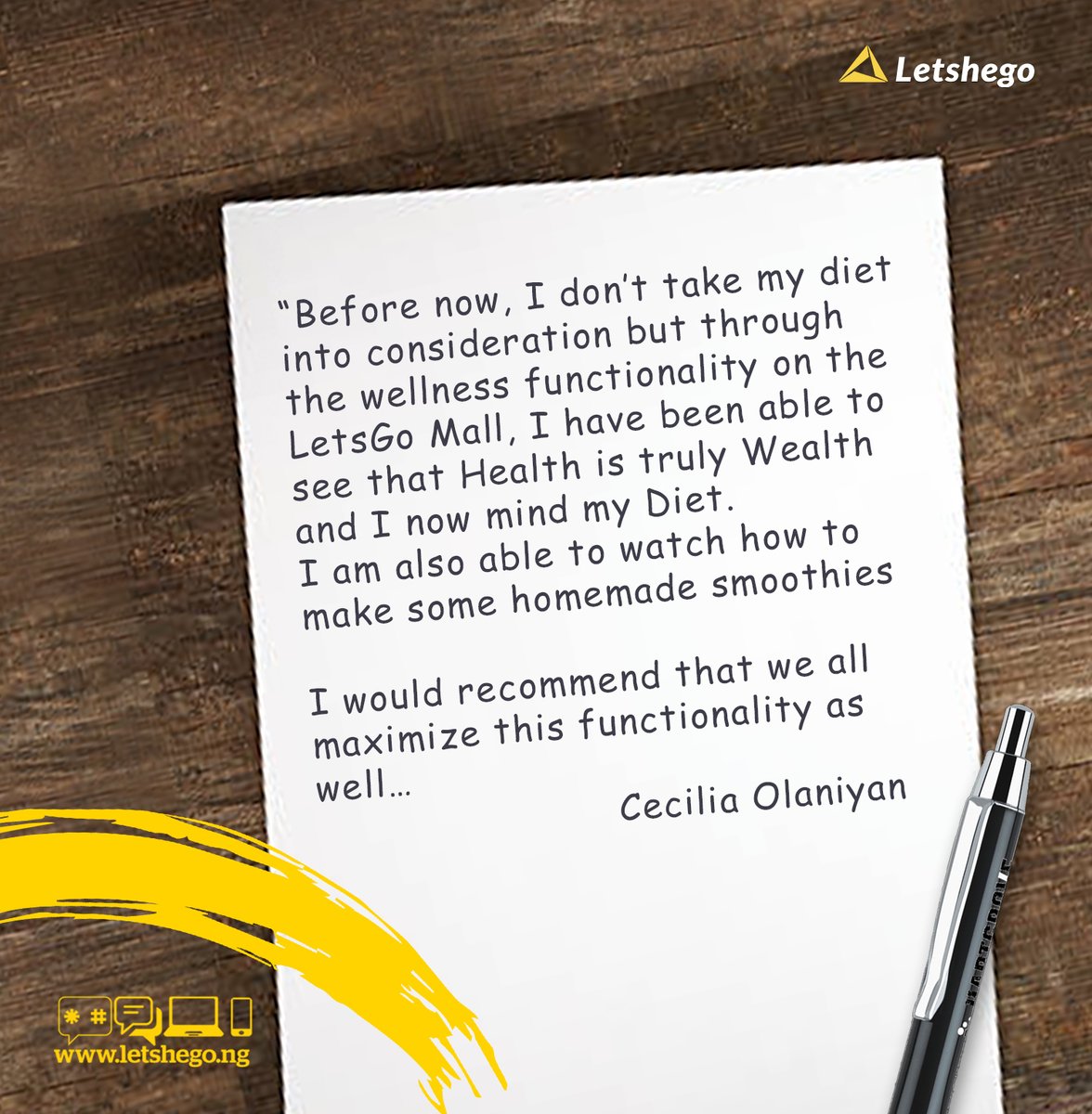 LetshegoNigeria's tweet photo. Do you know you can also enjoy wellness and health tips on the go with the LetsGo Mall, like Cecilia?
To access wellness and health tips wherever you are, download the LetsGo Mall today.
Available on App Store and Google Play
#healthtips #wellness #LetsGoMall #Letshego https://t.co/X9YgatCK6x