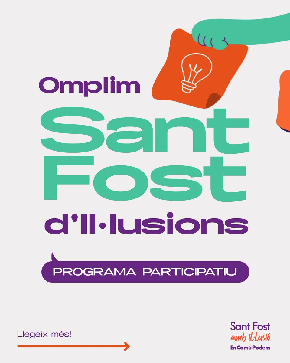 santfostecp's tweet photo. T’AGRADARIA APORTAR IDEES QUE MILLORIN SANT FOST?👇🏻 Ajuda’ns a omplir el poble d’Il·lusions!💜

Des de Sant Fost amb Il·lusió - En Comú Podem, volem donar-vos veu, als veïns i les veïnes de Sant Fost, [...]

🔗https://t.co/3t0YOW9A8v

Obrim fil 👇🏻 (1/4) https://t.co/QEozJksecO