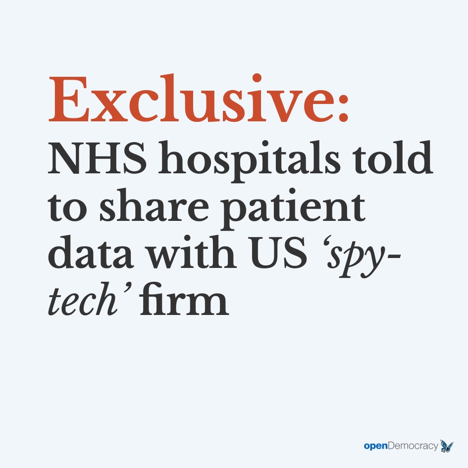 🚨 Exclusive: Palantir, whose owner claimed the NHS ‘makes people sick’, will ‘collect and process confidential patient information’. Find out more 👇 opendemocracy.net/en/palantir-pe…