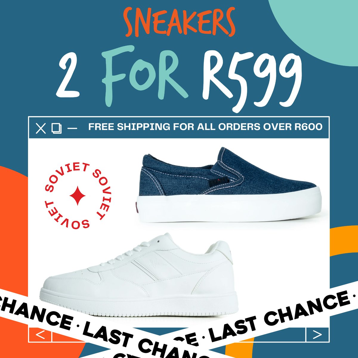 BaywestmallPE's tweet photo. LAST CHANCE to grab any 2 pairs of sneakers in @SovietDenim ’s selected range for just R599!
#sovietdenim #realpeoplerealdenim #ss22 #retrovibesandsummerhighs #besoviet https://t.co/udTNg4tzgx