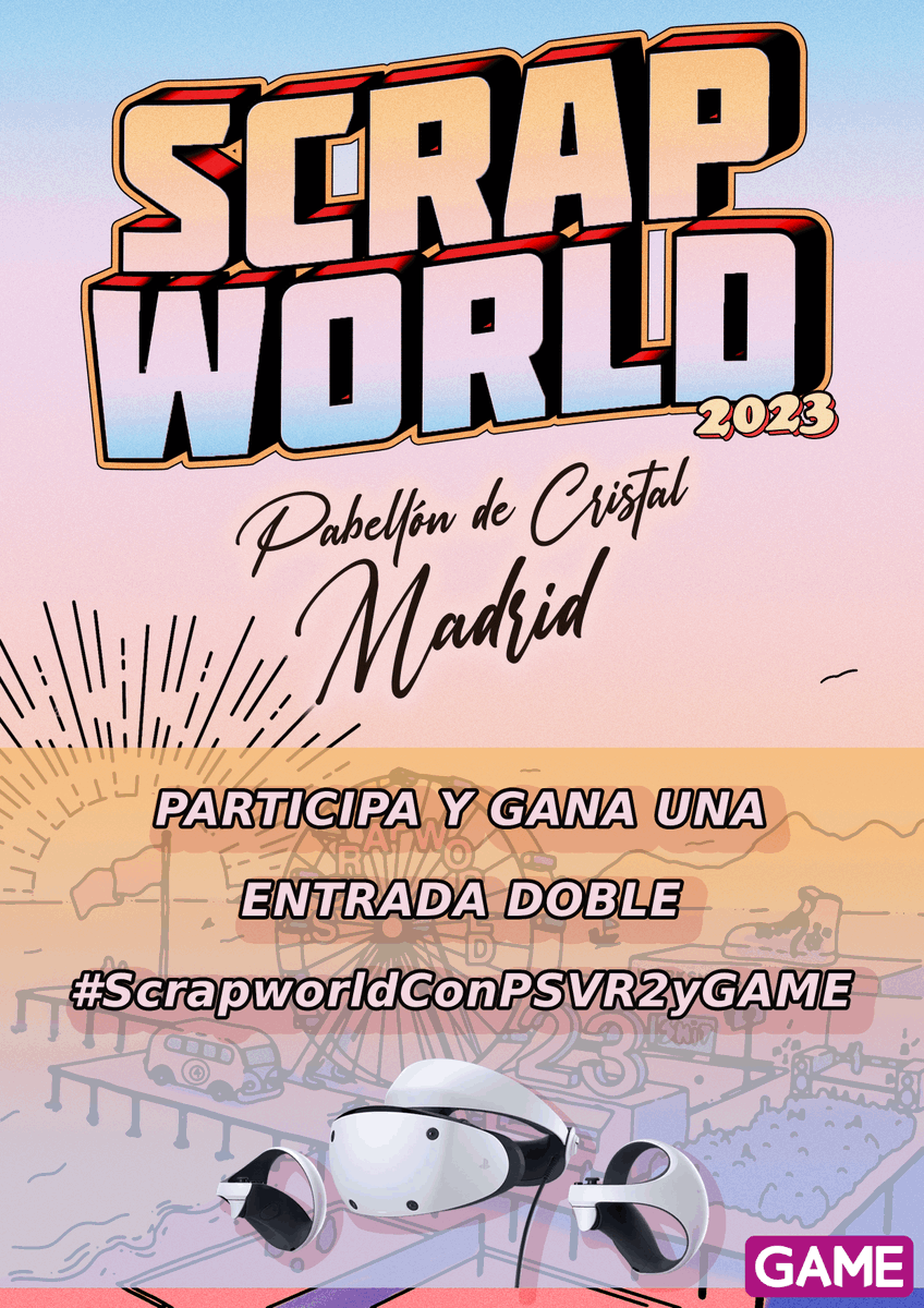 VideojuegosGAME's tweet photo. 🎉 ¡Se viene el #Scrapworld 2023 y sorteamos una ENTRADA DOBLE para el evento! 🎉

🔄 RT + Síguenos y a @PlayStationES.
📲 Responde con #ScrapworldConPSVR2yGAME y cita a un AMIG@.
⏱ Participa hasta el 19/03/2023.

¡Consigue ya tus #PSVR2 en GAME! 👉 https://t.co/j43vfpzqqK https://t.co/1kNOwpUWSK