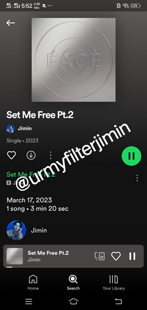 urmyfilterjimin's tweet photo. @Eine1881 Day 1 Stream 1 for Spotify

#SetMeFreePt2IsComing 
#SetMeFree_Pt2_OutToday
#지미니가_퍼포로_뿌시러옴

I AM LISTENING TO #SetMeFree_Pt2 from the album #Jimin_FACE by #JIMIN of @BTS_twt https://t.co/IuwF7IvjM4