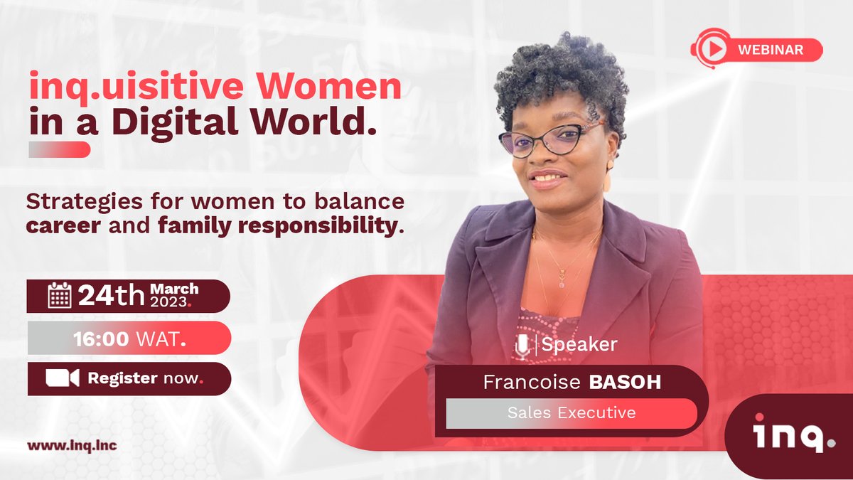 inq_Edge's tweet photo. Meet Francoise Basoh, our second panellist for the upcoming webinar "inq.uisitive Women in a Digital World"👍. 
She will share her tips on how women can achieve their professional and family goals at the same time🙂. 
Register now at the following link👉 https://t.co/R0IIc141tU https://t.co/aXBW5GYEsw