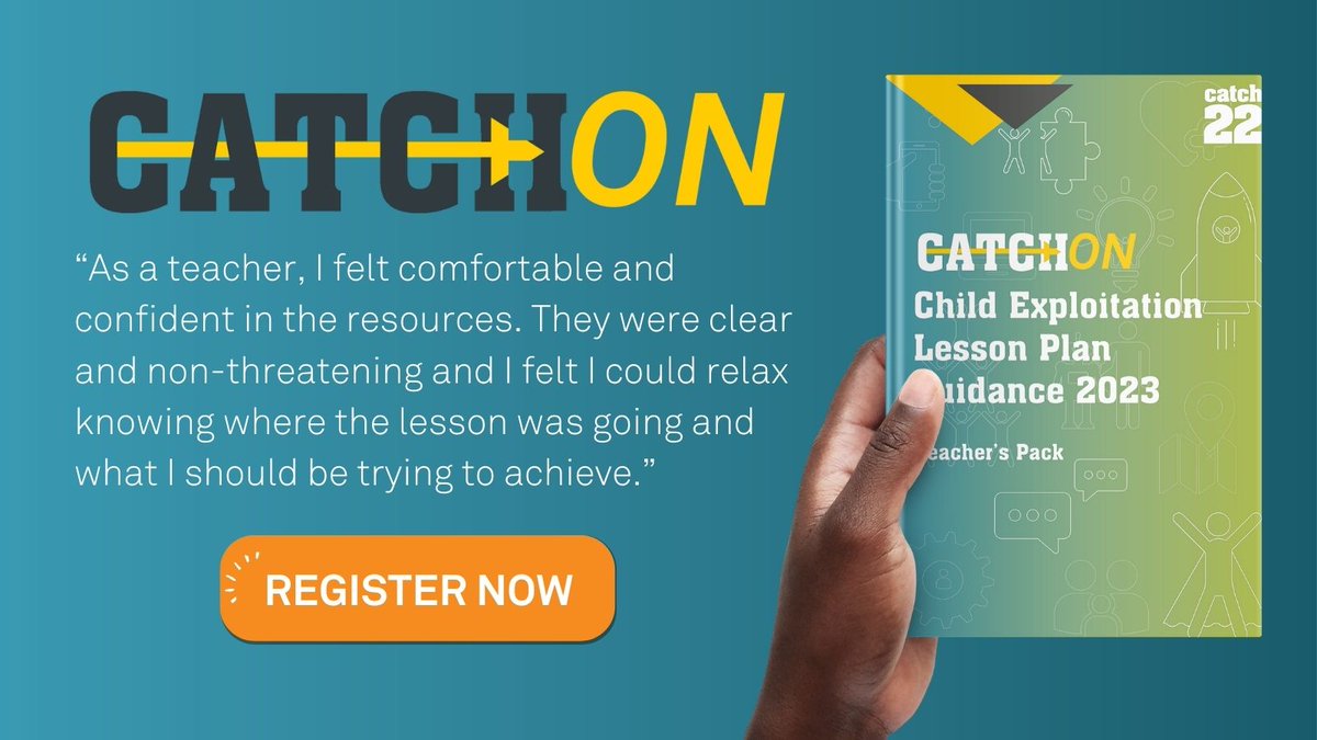 Catch22's tweet photo. For #CEADay we've created a free educational resource for teachers on child exploitation. #CatchOn is aimed at pupils in Years 7 &amp; 8, empowering children to recognise the warning signs &amp; know where to go to get help if they or their friends are targeted.

https://t.co/AXVwqQ5Vb1 https://t.co/b6PfkWrBks