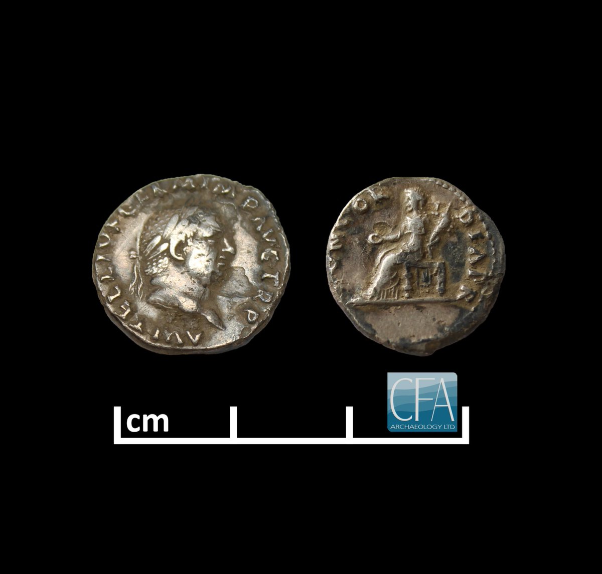 cfa_archaeology's tweet photo. #FindsFriday we have a silver Denarius minted 69 AD under Emperor Vitellius. His reign lasted only 8 months, as Vitellius was quickly overthrown by his rival from the east, Vespasian. We think it's pretty cool that, despite this, the coin found its way to #England! #RomanTwitter https://t.co/n4Omu5XIeR