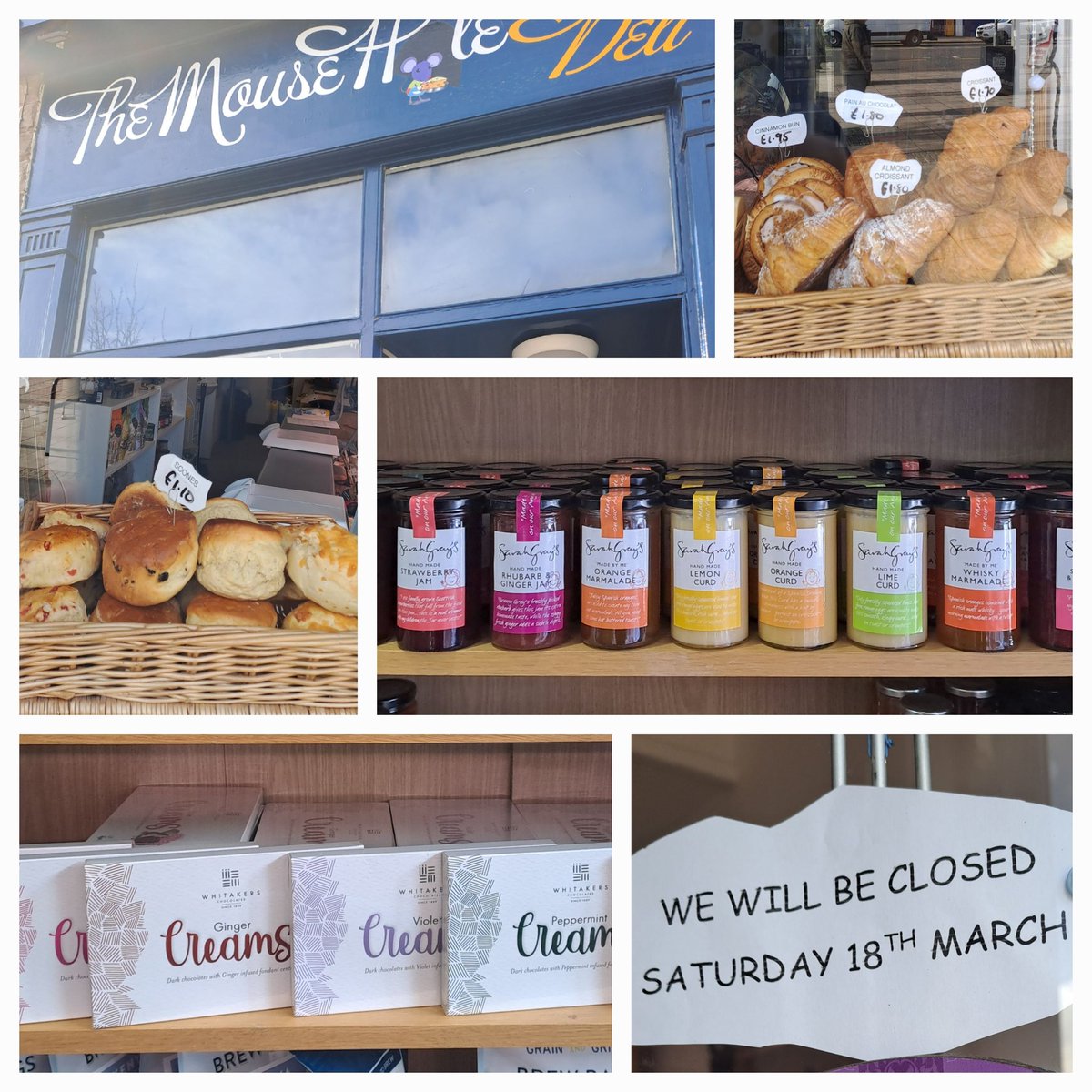 PortyMouse's tweet photo. We will be closed tomorrow Saturday 18th March so today we have loads of scones,  pastries and other sweet treats for your last minute Mothers Day gifts.

#mothersday2023 
#shopsmallporty 
#mouseholedeli https://t.co/9xA96lW3n7