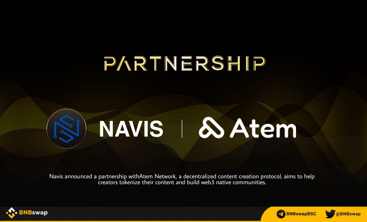 BNBSwap's tweet photo. 📢 @NavisToken announced a partnership with @atem_network!

Atem Network is a decentralized content creation protocol, aims to help creators tokenize their content and build #web3 native communities.

#NVS #Navis #Atem #Crypto #NFT #NFTs #BNBchain #BSC $BNB #BNBswap https://t.co/1Vw8Y95cXA