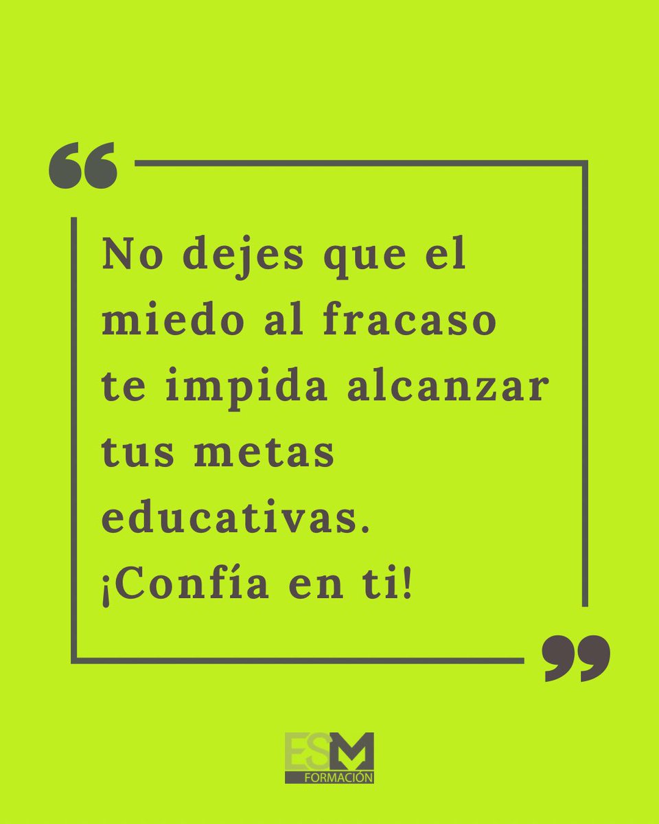 FormacionESM's tweet photo. 🎓💪🏼 ¡No dejes que el miedo al fracaso te detenga! 💪🏼🎓 

Confía en ti y sigue adelante hacia tus metas educativas. 📚📝 

No importa cuán grande sea el desafío, tú puedes superarlo. 

¡Sé valiente y alcanza tus sueños! ✨💯 

#formacionesm #avanzamosjuntos https://t.co/Ow9d9JEKjh