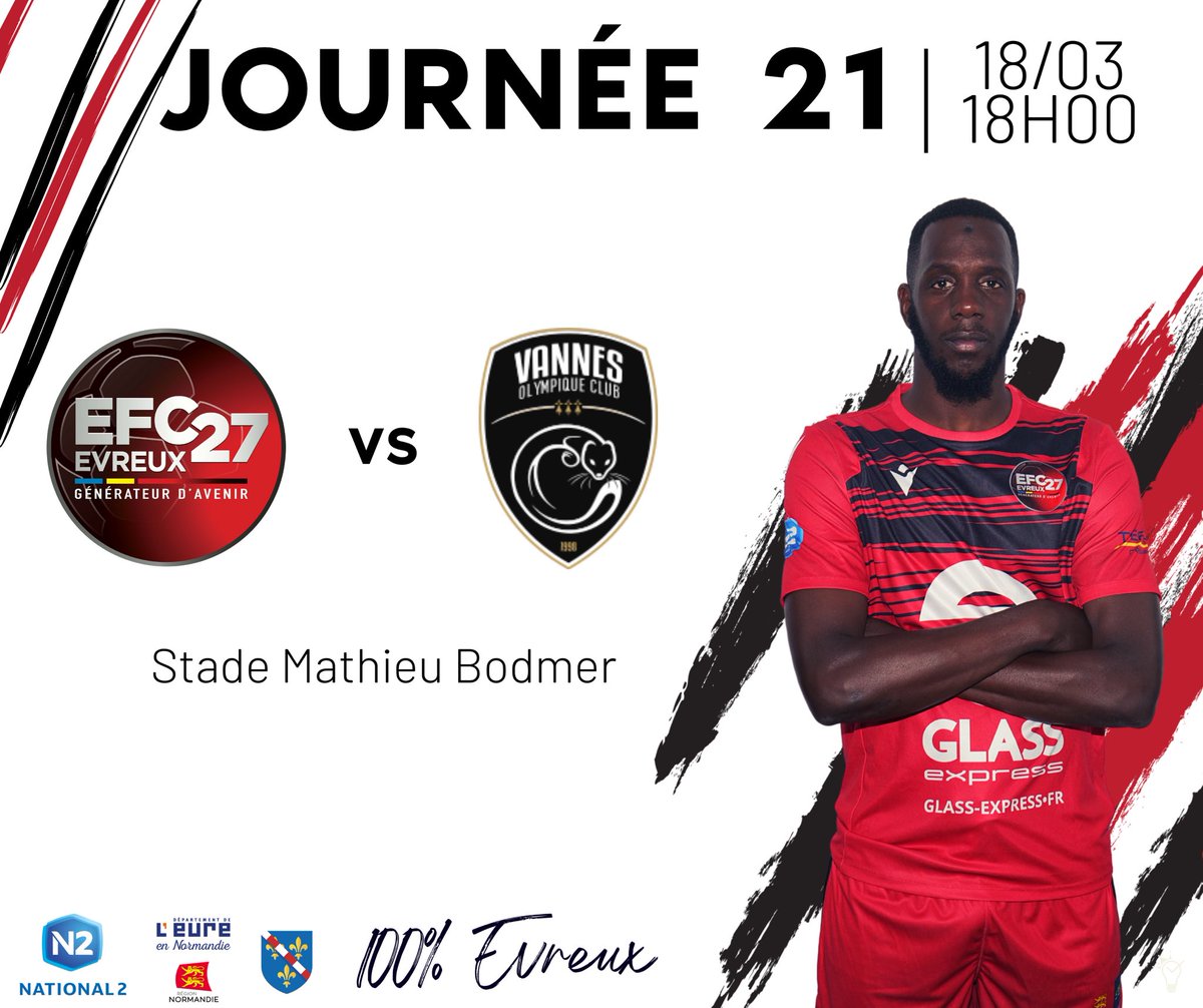 _EFC27's tweet photo. DEMAIN, Y A MATCH ! 🏠 

⚔️ Journée 21
🆚 Vannes OC
📅 Samedi 18 Mars
⏰ 18h00
📍Stade Mathieu Bodmer
🎟️ Gratuit licencié et -16ans / 5€ tout public 

💯% EVREUX ! ♠️♥️ https://t.co/3uiE3BuJ4j