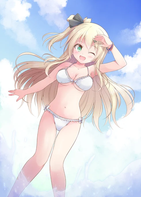 【Skeb】シンデレラナインに登場するエリン・リンドバーグちゃんを描かせていただきました。リクエストありがとうございました!夏合宿の自由時間に有原たちとビーチで遊んでいるシーンです 