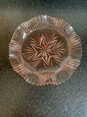 Pressed Pink Flutted Wave Glass Plate Star Design Vintage Serving Inch 9.5 Diam buff.ly/3Xg1N4M #pinkglass #vintage #vintageglass #pink #depressionglass #glass #vintageglassware #vintagestyle #vintageforsale #homedecor #pinkglassware #vintagedecor #glassware #etsy