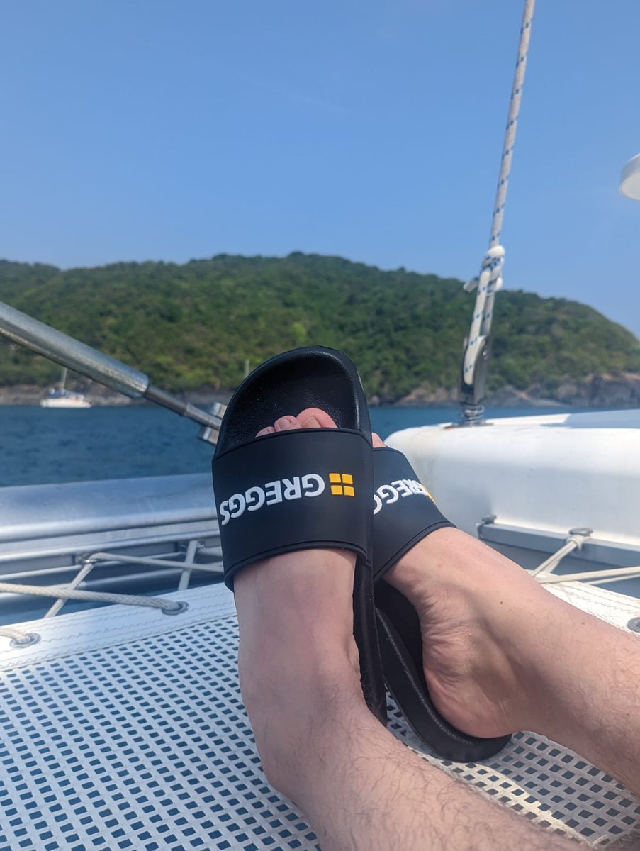 Repping Gregg's on a catamaran in the middle of the sea of the course of Phuket. Definitely deserve complimentary Breakfast in the morning at Heathrow! #sandals #greggs #phuket #patong