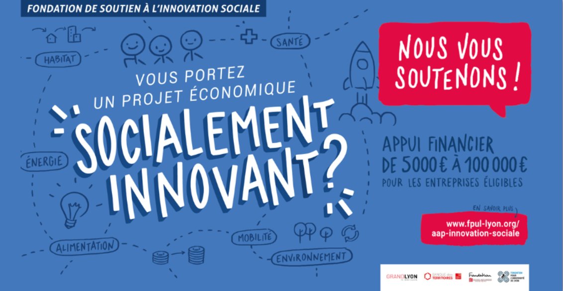[Appel à Projets ESS]💡Les candidatures pour l'appel à projets de la Fondation de soutien à l'#innovation #sociale sont ouvertes.

🗓 Vous avez jusqu'au 7 avril 2023 pour déposer votre dossier : bit.ly/3LwbI3P 

<a href="/grandlyon/">Métropole de Lyon</a> <a href="/Anciela/">Anciela</a> @LesScopAURA 
 
#innovationsociale #Ess