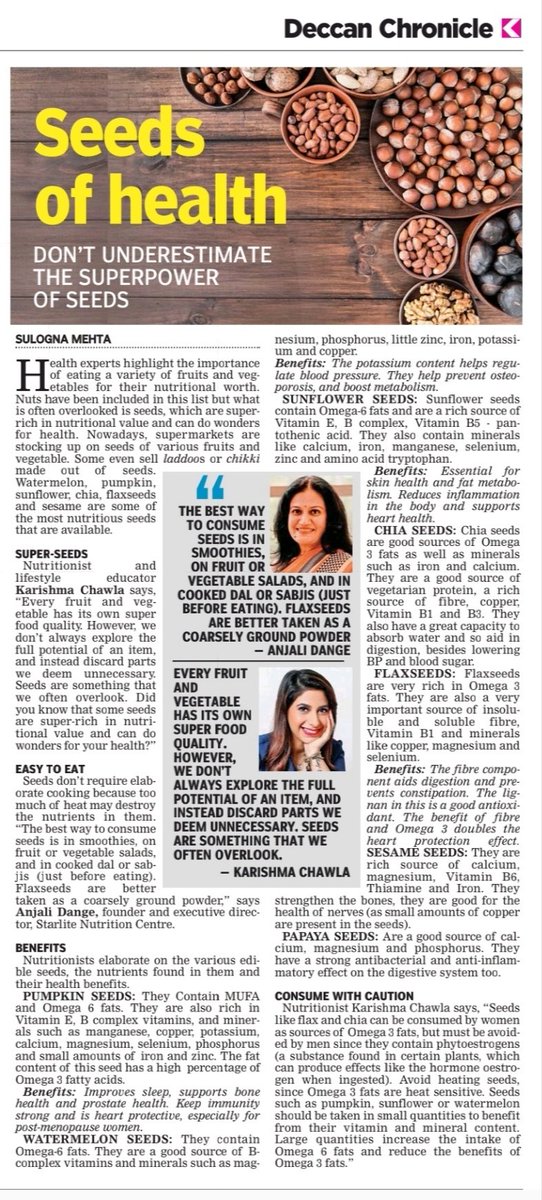 Journo_Smehta's tweet photo. The various types of edible seeds are rich in nutrients & have several health benefits. Read on. #edibleseeds
#nutrition #HealthyEating
@DeccanChronicle
https://t.co/JOz0lTjUWu
https://t.co/Okd4ZrCqC4 https://t.co/7xtXr592n7