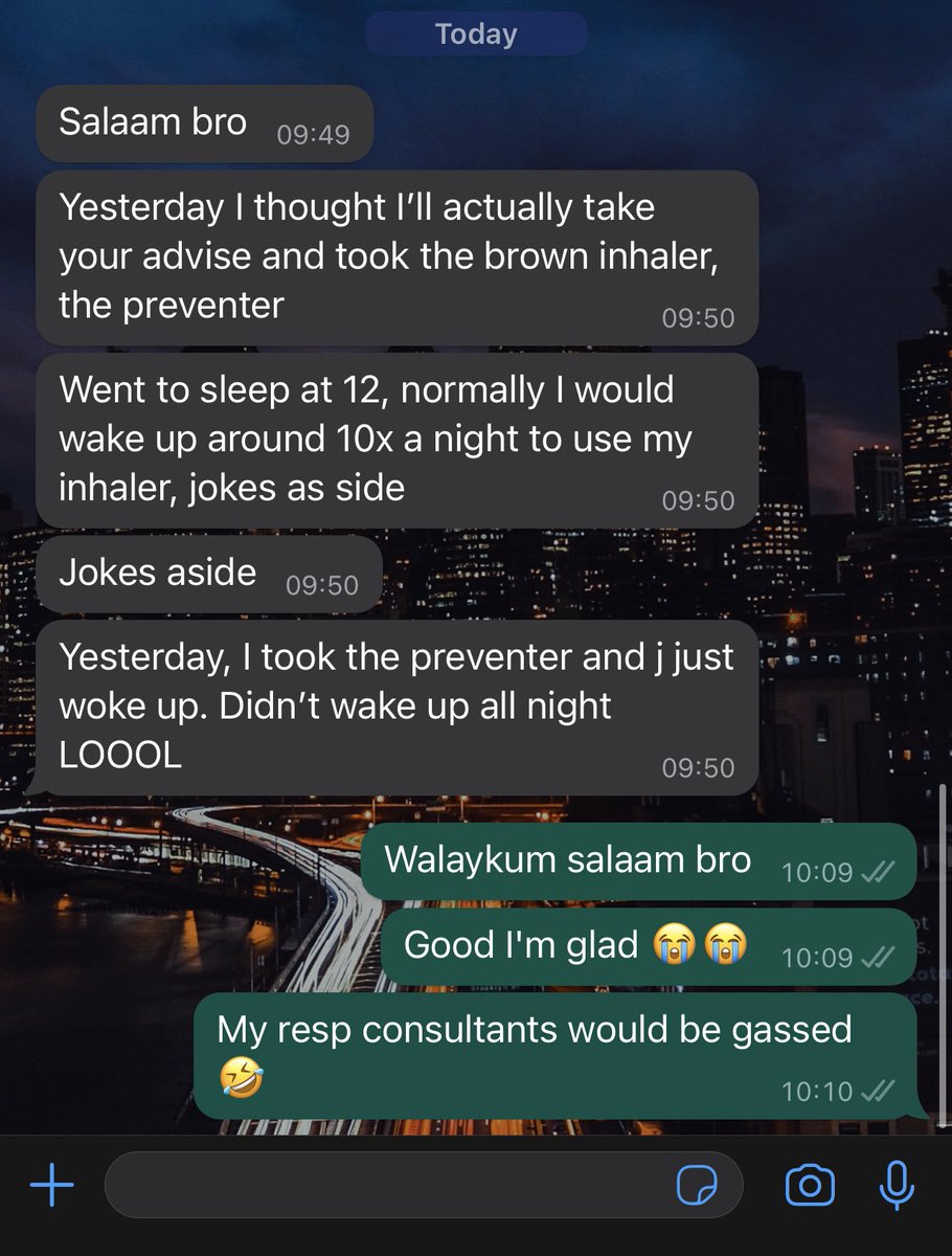 YousufMed's tweet photo. My friend was using his salbutamol inhaler 20x a day so I ranted at him yesterday. Looks like it worked 🤣 https://t.co/fw3gC9qlXw