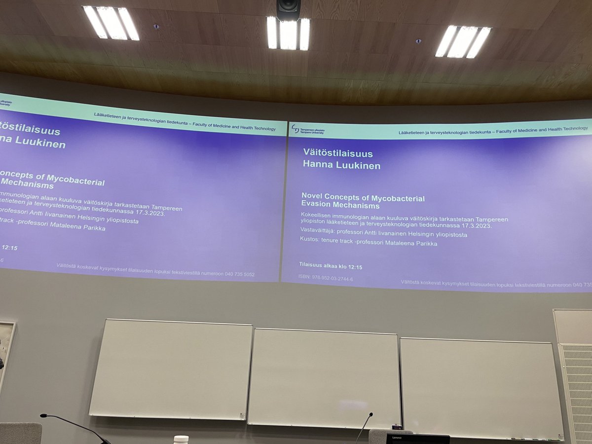 Soon to begin: Hanna Luukinen is going to defend her thesis related to #Mycobacterial evasion mechanisms. Good luck to Hanna!
