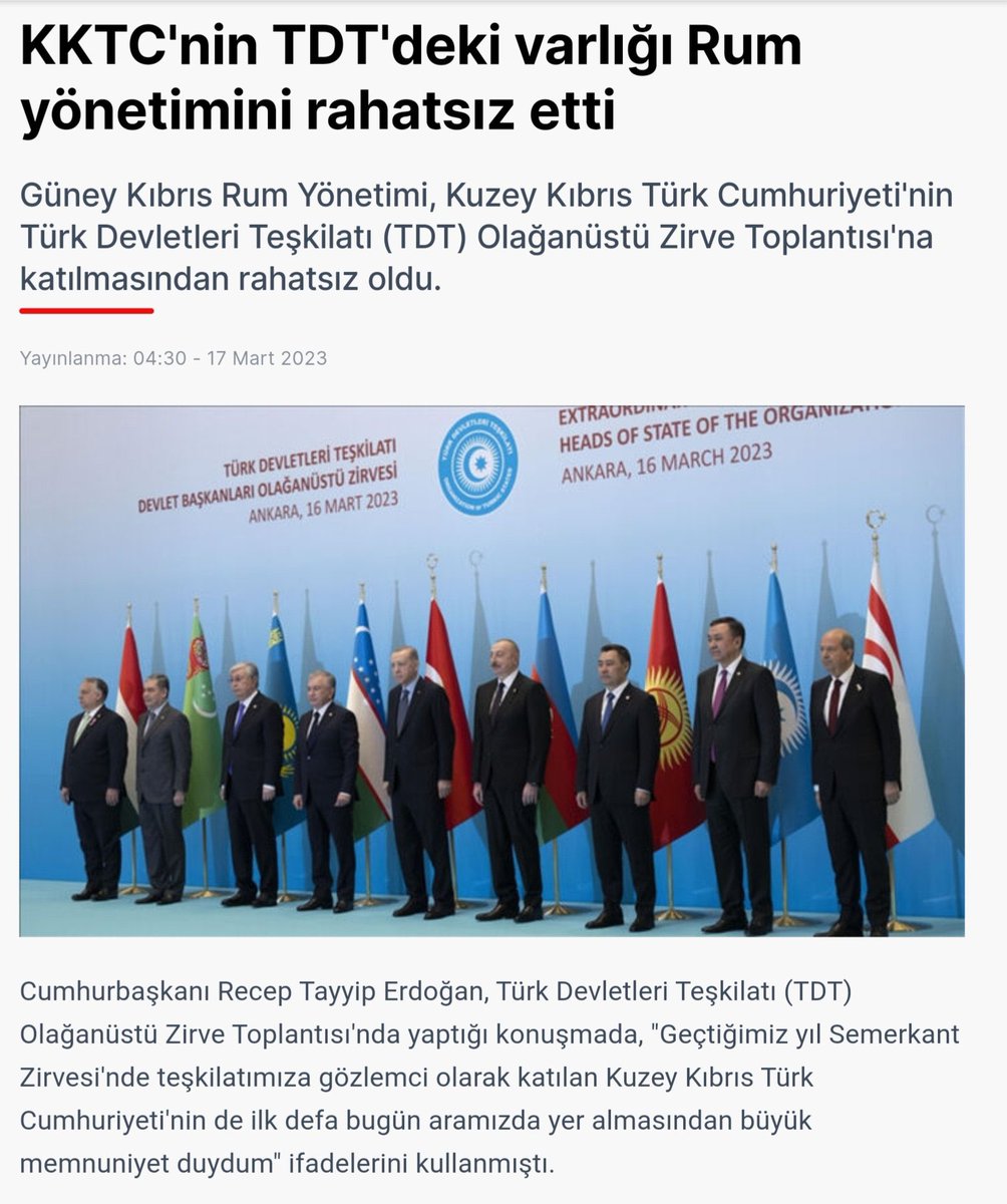 Kuzey Kıbrıs Türk Cumhuriyeti'nin Türkiye'nin desteği sayesinde kendi bayrağı ve Cumhurbaşkanı ile Türk Devletleri Teşkilatı'nda temsil edilmesi büyük bir gururdur. Dünyanın KKTC’ye karşı takındığı kör tavrı, Türk Dünyasının kararlılığıyla aşılacaktır. 
Var Olsun KKTC…