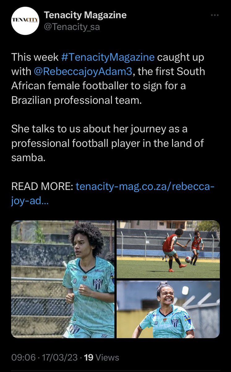Thank you #TenacityMagazine for sharing my story . What a privilege it is to share it with you. I hope it inspires many girls and players to reach their dreams #soccer #womansmonth #womansoccer #impossible #GodIsGreat  #faith #trustGod  #blessed #FIFAWorldCup  #safa ⚽️🫶🏽🙏🏽