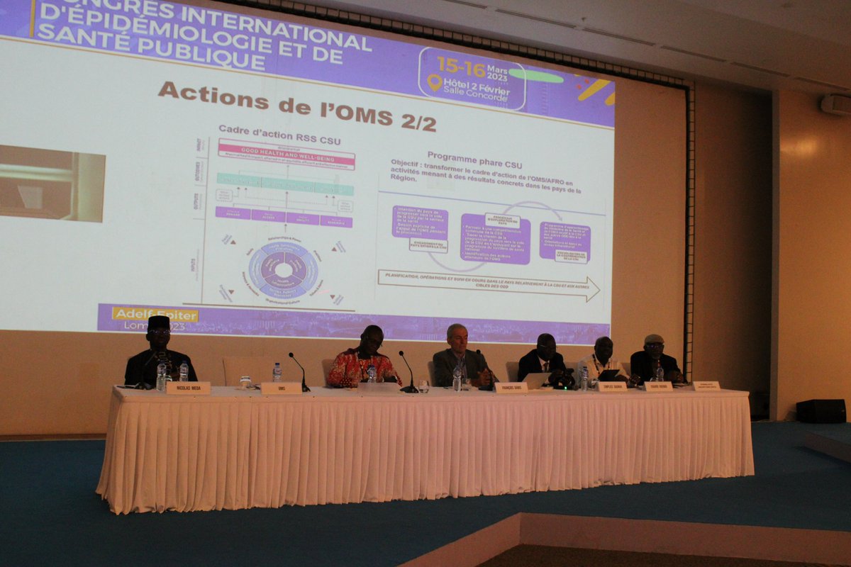 OMSTogo's tweet photo. Au congrès #AdelfEpiter2023 Dr Ouedraogo de @OMSTogo a partagé les actions de l'organisation mondiale de la santé et les défis rencontrés en termes de Couverture Santé Universelle #CSU  dans la région africaine 
C'était au cours du panel dédié à la #CSU ce 16 Mars 2023 ! https://t.co/CAETxzZ0jM