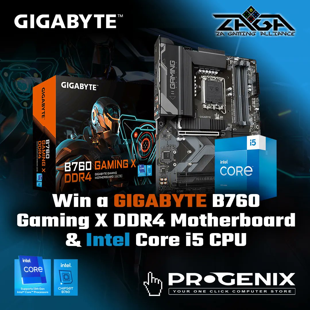 Progenix have teamed up with GIGABYTE to give away an Intel Core i5-13400 CPU and GIGABYTE B760 GAMING X DDR4 motherboard!

To enter, follow this link  progenix.co.za/Gigabyte-Proge…
