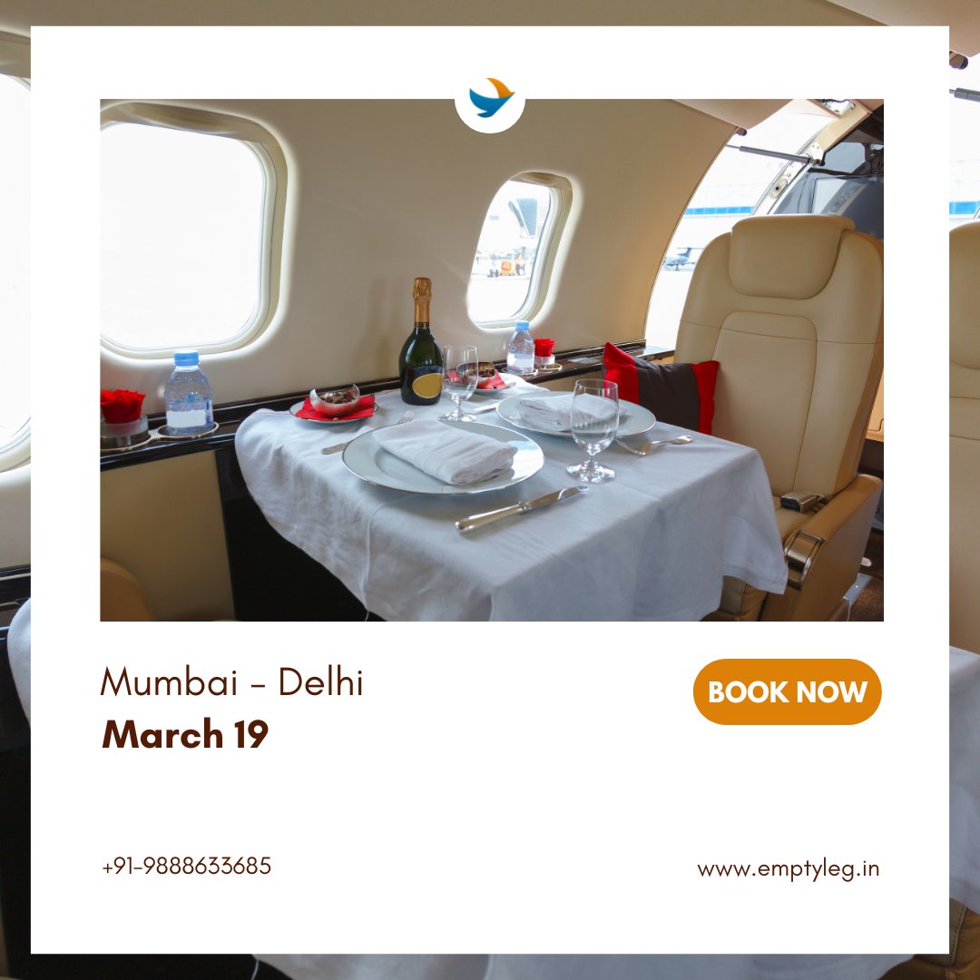 #emptyleg available for hire on March 19th, flying from #mumbai to #delhi. Visit emptyleg.in to book your #privatejet at amazingly discounted costs. 
#luxurylifestyle #luxuryflying #luxuryjet #privatejet #flyhigh #charterplane #corporatejet