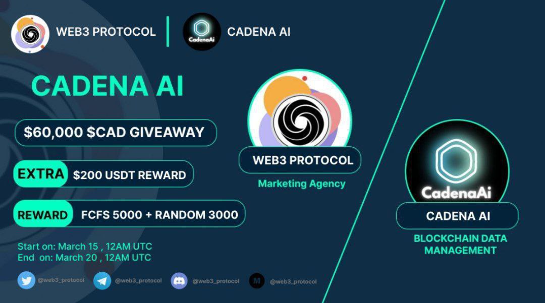 coinofcrypto's tweet photo. π Airdrop: Web3 Protocol X Cadena AI
π Reward: 300,000 $CAD Token Worth Of $60,000
Link: https://t.co/NziD4GfNov
π’ Complete All Task
π’ Submit BSC Address
π’ Done
β¨Join Community: https://t.co/vKtQTYAYqk
#CADToken #Airdop #Web3Protocol #CadenaAI https://t.co/nObIEJimAn