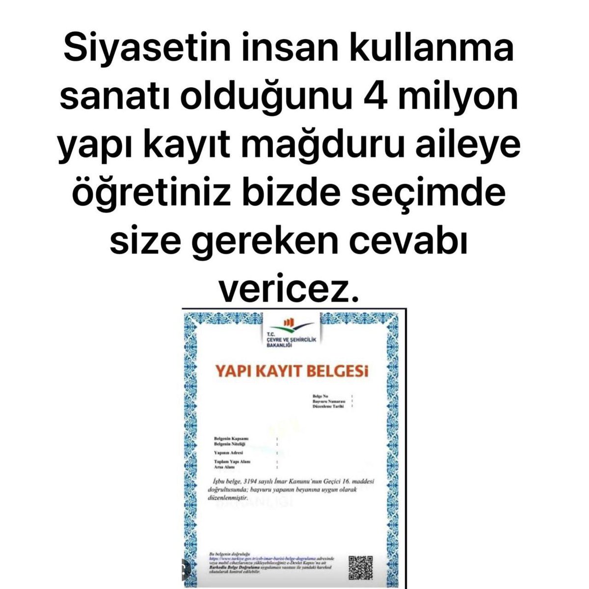 DepremŞartlı YapıKayıt
Düzenlemesi için:
Seçmeniniz Çözüm Bekliyor
Azkatlı Yapılar Kayıt altına alınsın
Depremden sonra Müstakil Ev'lerin önemi artarken LÜTFEN EvlerimiziYıkmayın
<a href="/RTErdogan/">Recep Tayyip Erdoğan</a> <a href="/tcbestepe/">T.C. Cumhurbaşkanlığı</a> <a href="/TBMMresmi/">TBMM</a> <a href="/fahrettinaltun/">Fahrettin Altun</a> <a href="/AHMETMNDER/">AHMET MİNDER🇹🇷</a> <a href="/AvOzlemZengin/">Av. Özlem Zengin 🇹🇷</a>
#YapıKayıtMağdurları