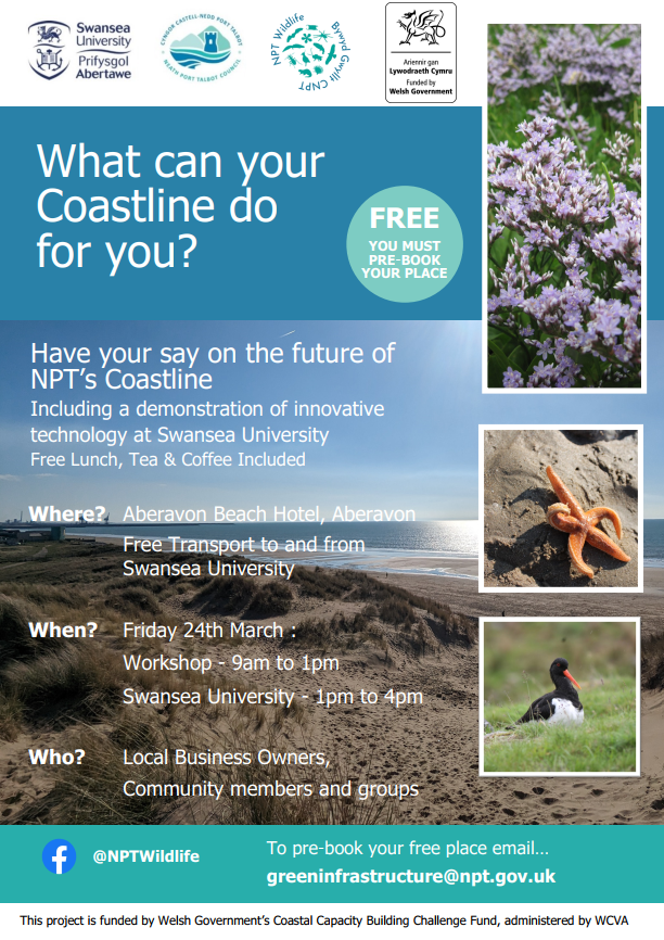 NptWildlife's tweet photo. 🌊What your coastline can do for you? Workshop🌊
Where? :             Aberavon Beach Hotel, Aberavon
When? :              Friday 24th March
9-1pm with optional trip in afternoon
Who?:                  Local Business Owners, Community members and groups https://t.co/mItNZ1Kt3x