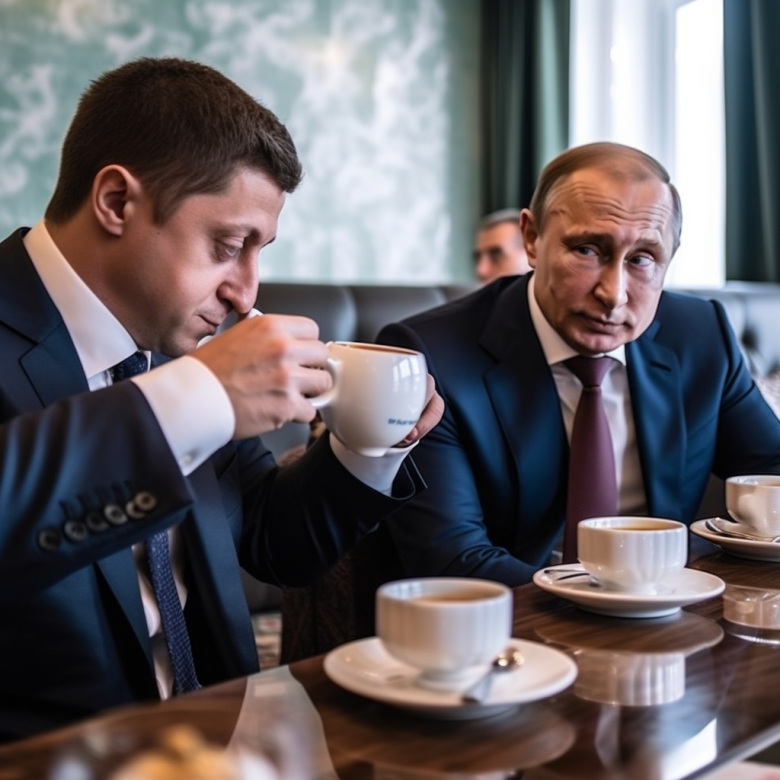 _ninoslav's tweet photo. Počeli mirovni pregovori između Rusije i Ukrajine, Zelensky prihvatio poziv na čaj kod Putina #midjourneyv5 https://t.co/bvaN2IYPSC