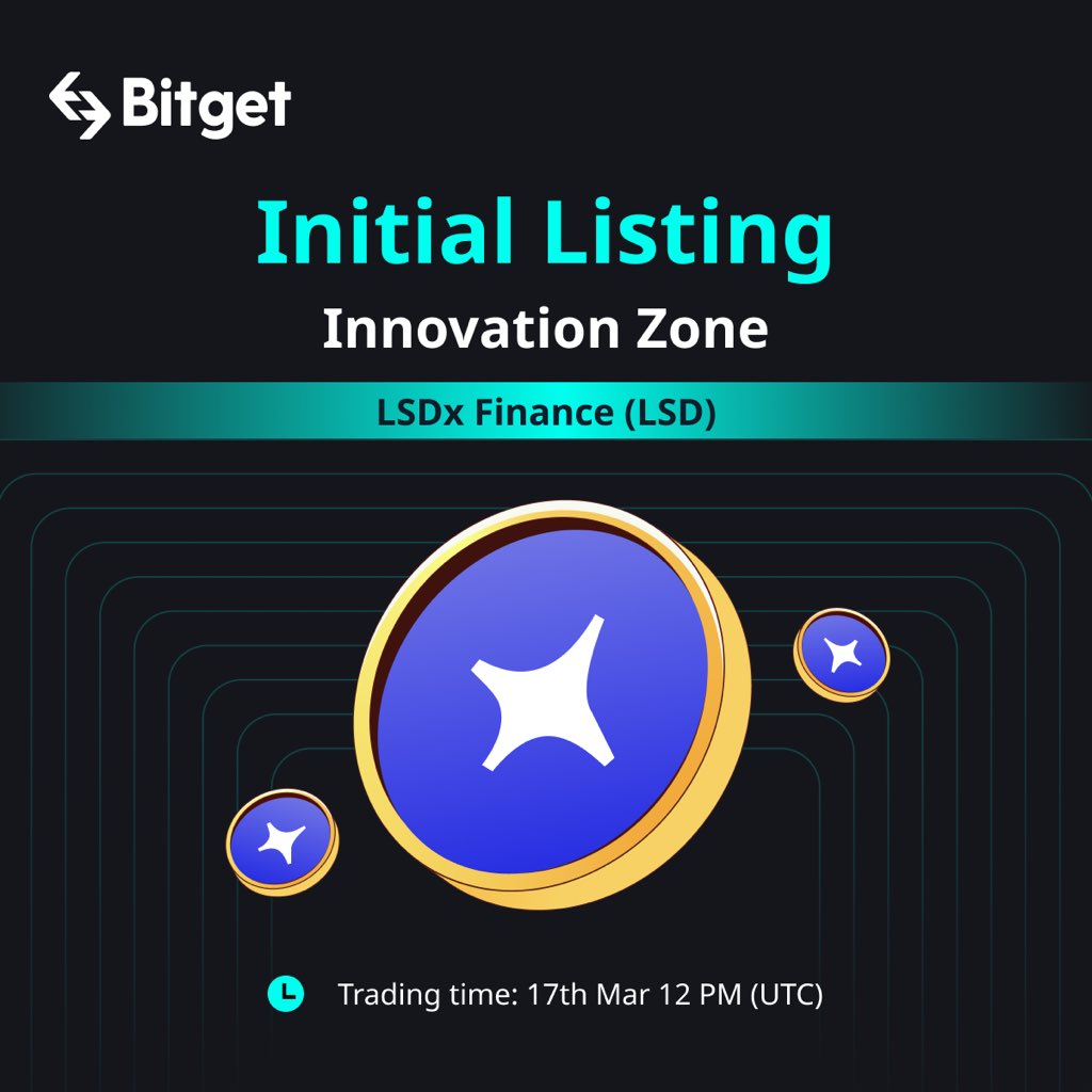 bitget's tweet photo. #BitgetInitialListing  #LSDxBitget

🔥 #Bitget will list $LSD/USDT on Mar 17th, 12 PM in Innovation Zone with 1,000,000 $LSD to be won! @LSDxfinance

✅ Deposit now!

🎁 A total $100 #giveaway for 10 members! Just RT + TAG 3 friends

Details: https://t.co/PYAXXpgmTg https://t.co/en0F3uLAvC